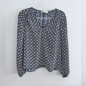 LOFT Geometric Print Long Sleeve Blouse